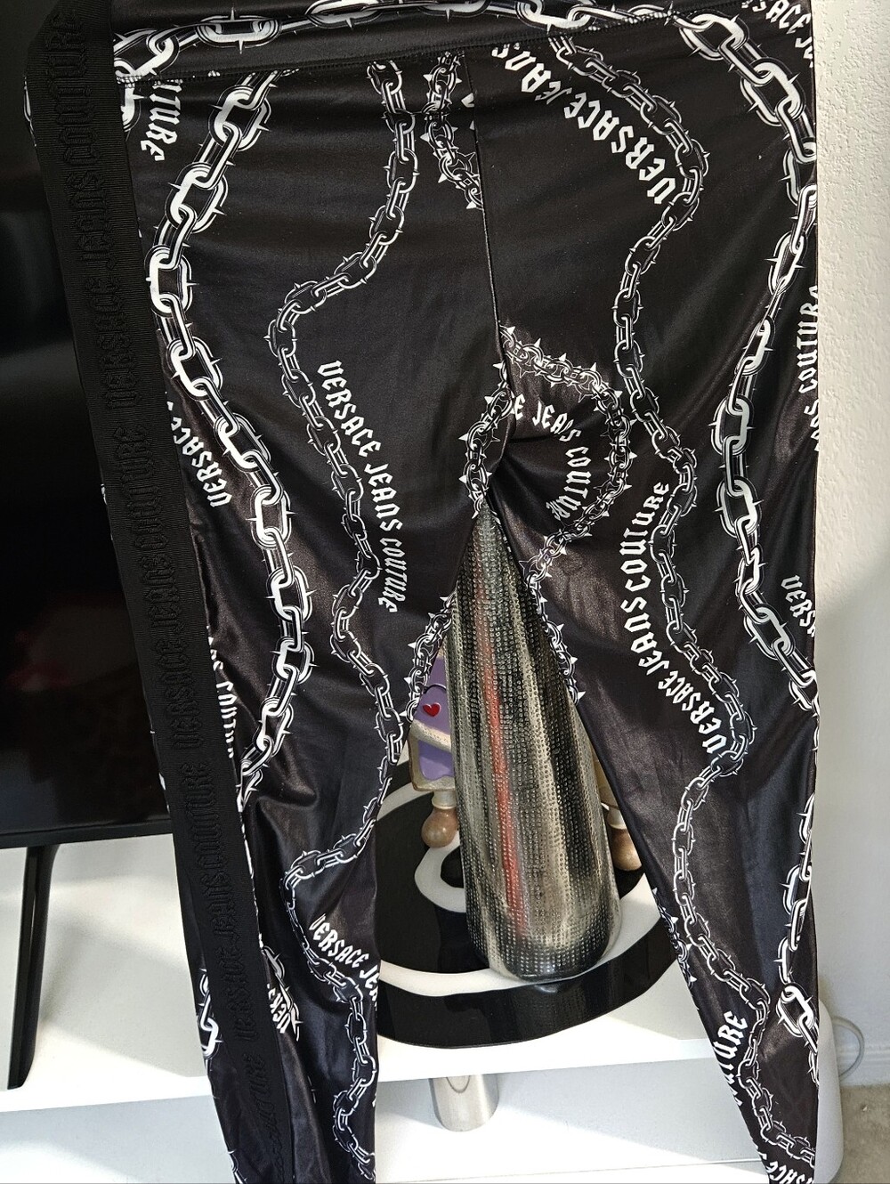 Versace Leggings Two Pairw/Gold & Silver Chain Motif Sz 6 Versace Jeans Couture - Picture 2 of 7